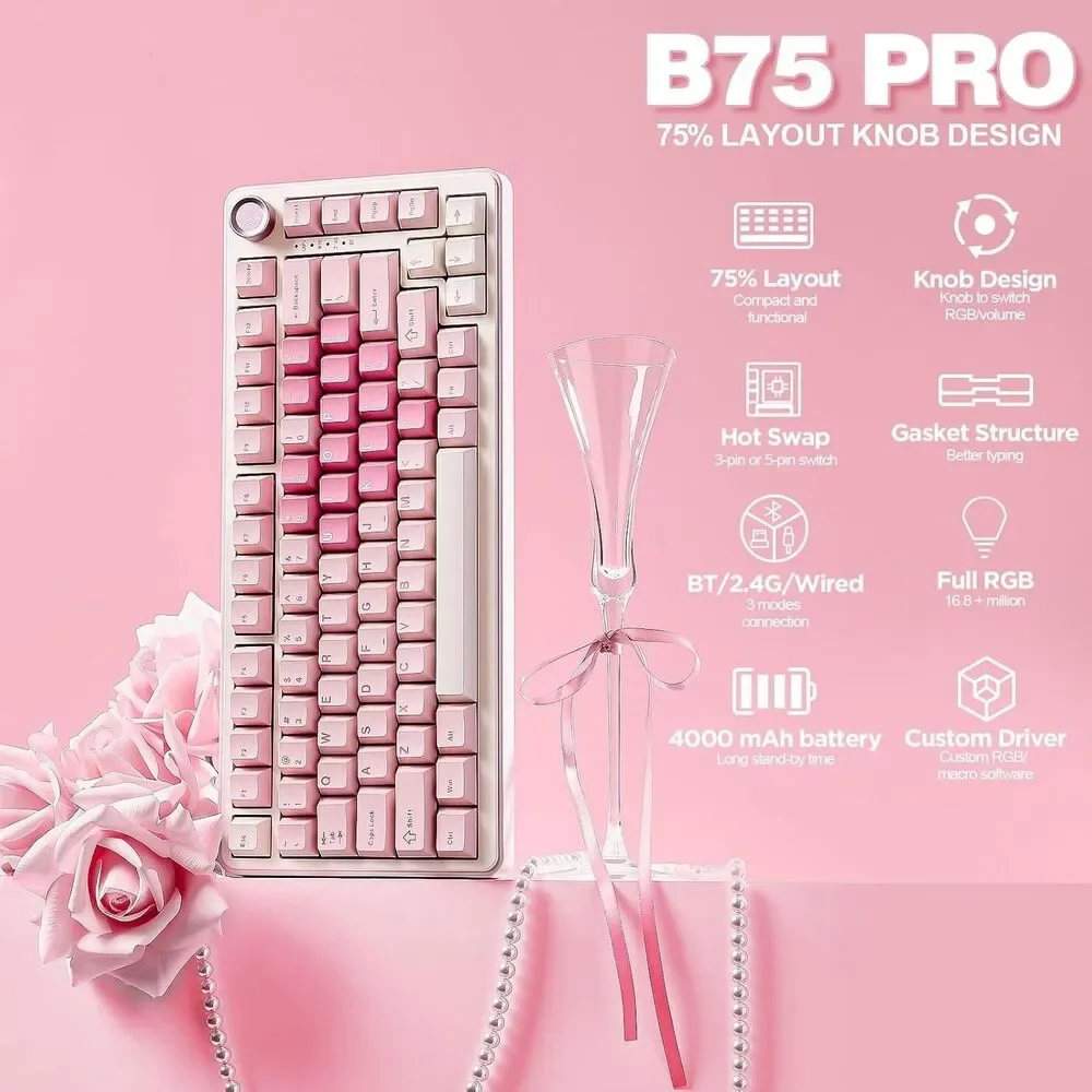YUNZII B75 PRO Wireless Mechanical Keyboard,75% Hot Swappable Backlit NEW
